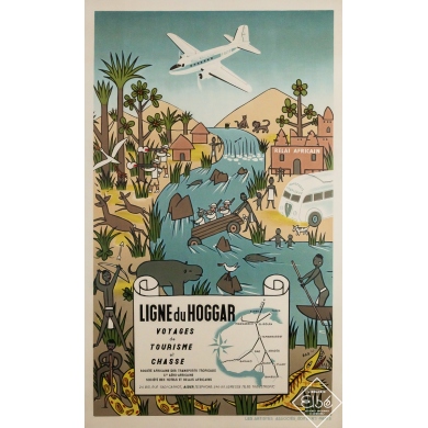 Vintage travel poster - Ligne du Hoggar - Dad - 1947 - 39.8 by 24 inches