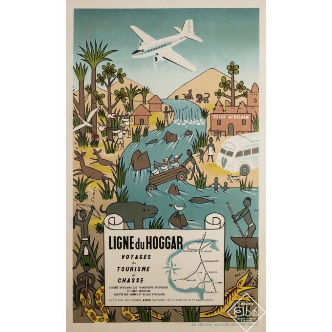 Vintage travel poster - Ligne du Hoggar - Dad - 1947 - 39.8 by 24 inches