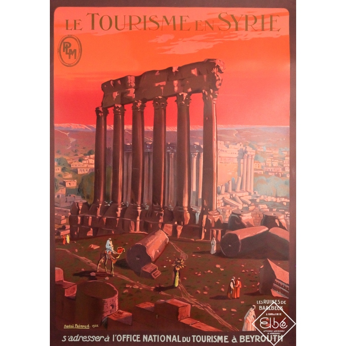 Affiche ancienne de voyage - Le tourisme en Syrie (Liban)  - André Frémond - 1922 - 105 par 75 cm