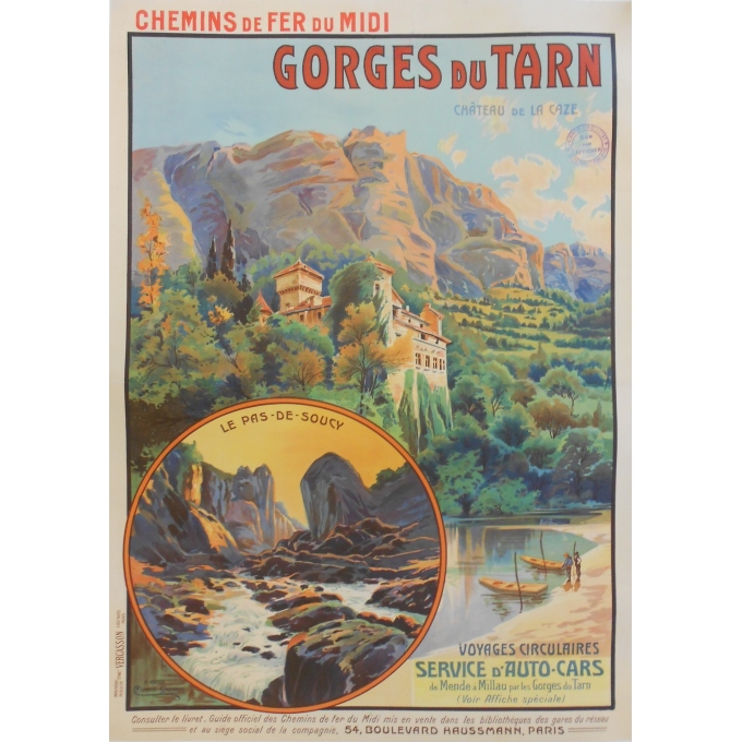 Gorges du Tarn - Château de la Gaze - Original French poster of regionalism