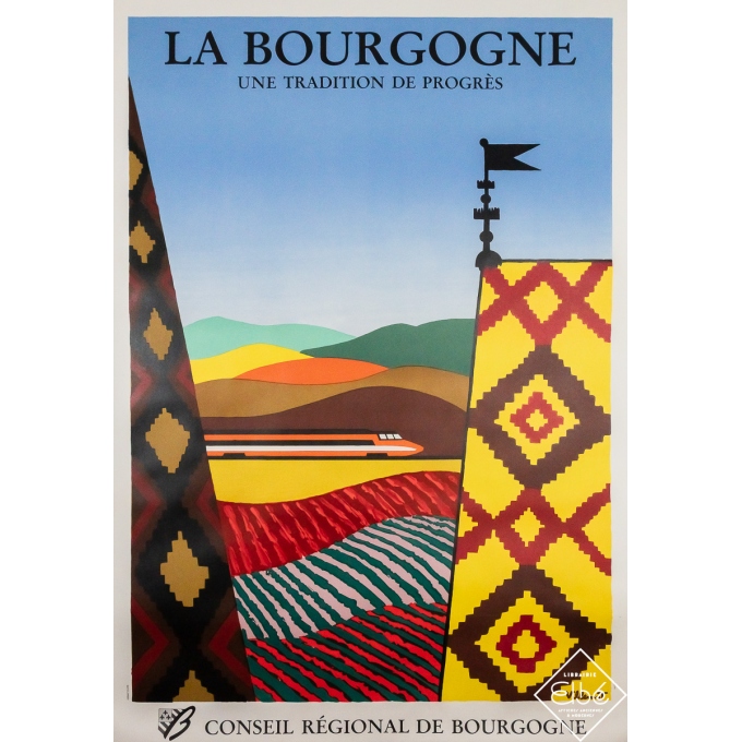 Vintage travel poster - La Bourgogne - Une tradition de progrès - Villemot - 1984 - 63 by 43.7 inches