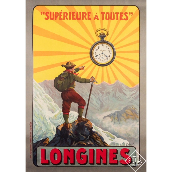 Affiche ancienne de publicité - Longines - Marcus - Circa 1910 - 140 par 100 cm