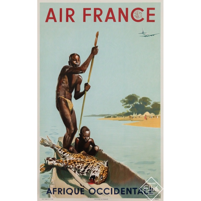 Affiche ancienne de voyage - Air France Afrique occidentale - Albert Brénet - 1952 - 99 par 62 cm