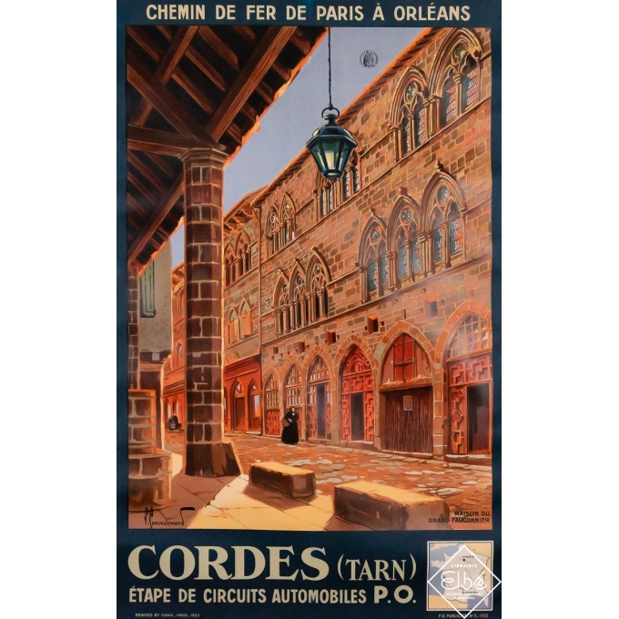 Affiche ancienne de voyage - Cordes - Tarn - Pierre Commarmond - 1933 - 99 par 62 cm