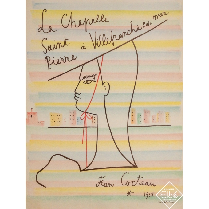 Affiche ancienne originale - La Chapelle Saint Pierre à Villefranche-sur-Mer - Jean Cocteau - 1958 - 64.5 par 49 cm