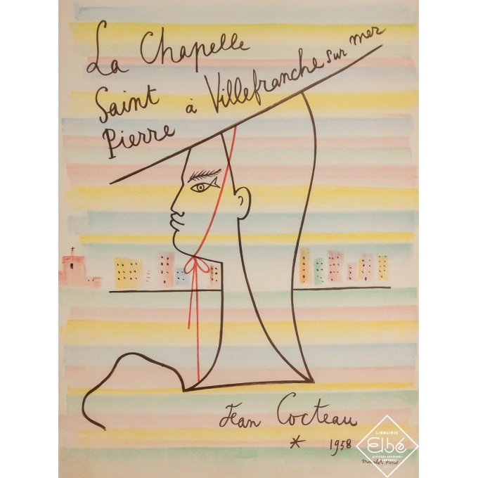 Original vintage poster - La Chapelle Saint Pierre à Villefranche-sur-Mer - Jean Cocteau - 1958 - 25.4 by 19.3 inches