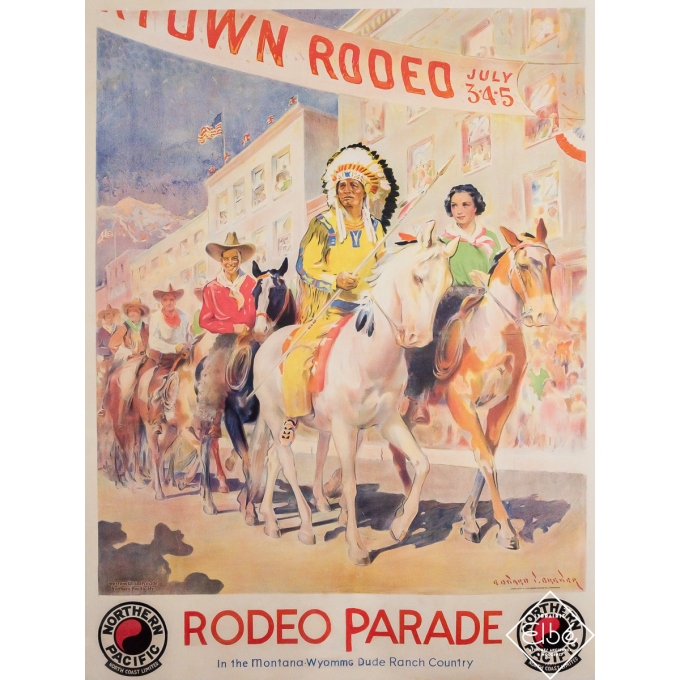 Affiche ancienne originale - Rodéo Parade - Northern Pacific - Edward D. Brewer - Circa 1950 - 98 par 76 cm