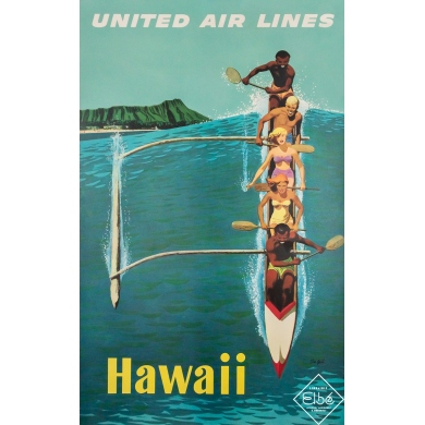 Vintage travel poster - United Airlines Hawaï - Stan Galli - 1960 - 39.4 by 24.8 inches