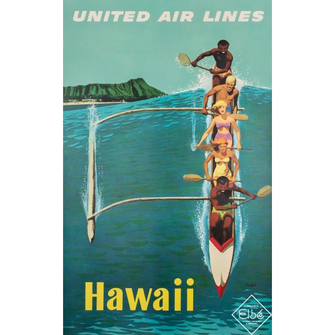 Affiche ancienne de voyage - United Airlines Hawaï - Stan Galli - 1960 - 100 par 63 cm