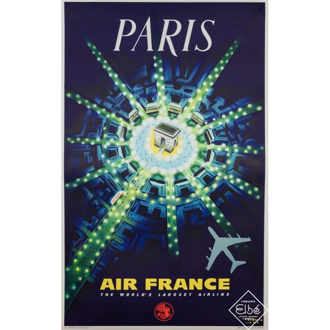 Affiche ancienne de voyage - Air France Paris  - Baudouin - 1962 - 100 par 62 cm