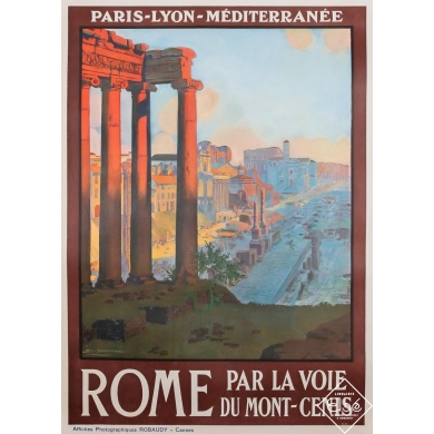 Affiche ancienne de voyage - Rome par la voie du Mont-Cenis - Geo Dorival - 1910 - 105 par 75 cm