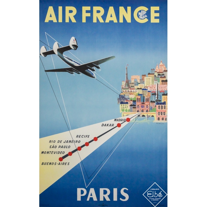 Affiche ancienne de voyage - Air France Paris  - Renluc - 1953 - 100 par 62 cm