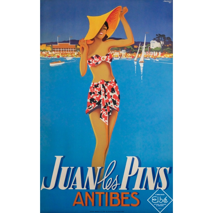 Vintage travel poster - Juan Les Pins - Antibes - Falcucci - 1937 - 39 by 24.4 inches