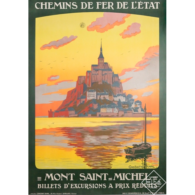Affiche ancienne de voyage - Mont Saint Michel - Constant Duval - 1920 - 105 par 75 cm