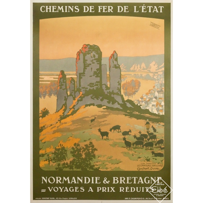 Affiche ancienne de voyage - Normandie et Bretagne - Le château Gaillard - Constant Duval - 1920 - 105 par 75 cm