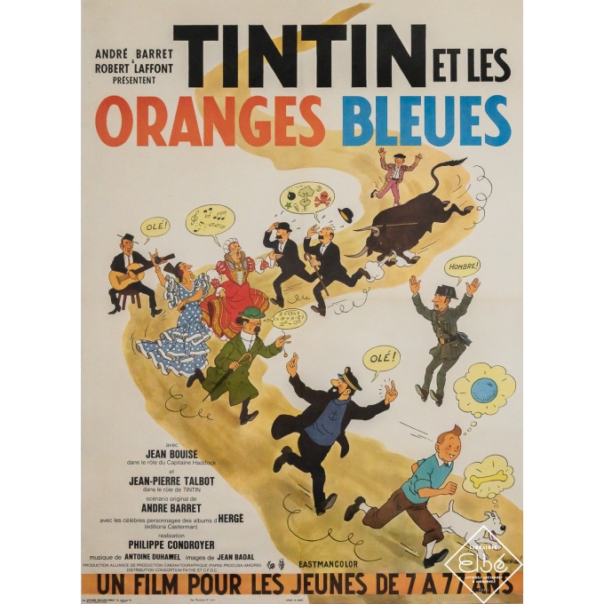 Affiche ancienne de film - Tintin et les oranges bleues - Hergé - 1964 - 79 par 58 cm