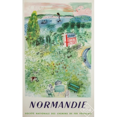 Vintage travel poster - Normandie - SNCF - Raoul Dufy - 1952 - 39.4 by 24.4 inches