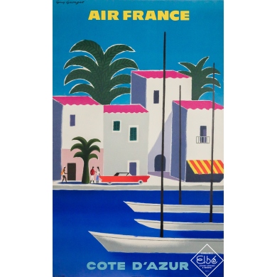 Affiche ancienne de voyage - Air France Côte d'Azur - Guy Georget - 1959 - 99 par 61 cm