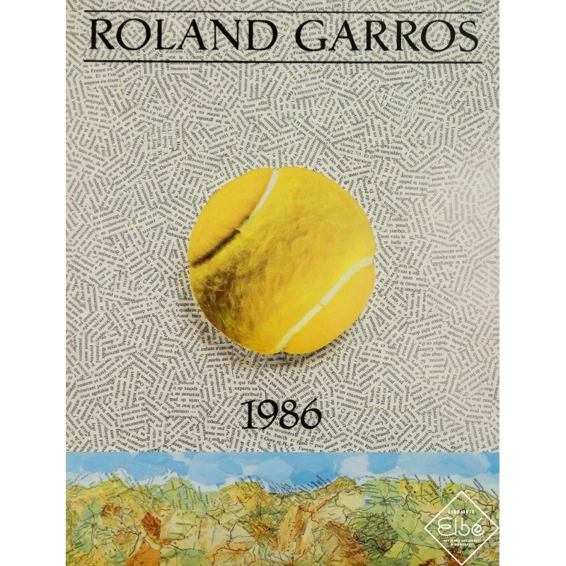 Affiche ancienne de publicité - Roland Garros 1986 - Jiri Kolar - 1986 - 75 par 57 cm