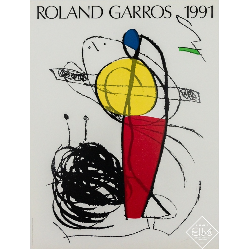 Affiche ancienne originale - Roland Garros 1991 - Joan Miro - 1991 - 75 par 57 cm