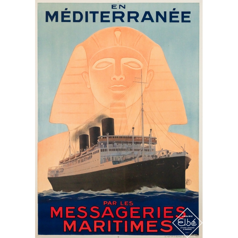 Affiche ancienne de voyage - En Méditerranée par les Messageries Maritimes - Sandy Hook - 1925 - 102 par 72 cm