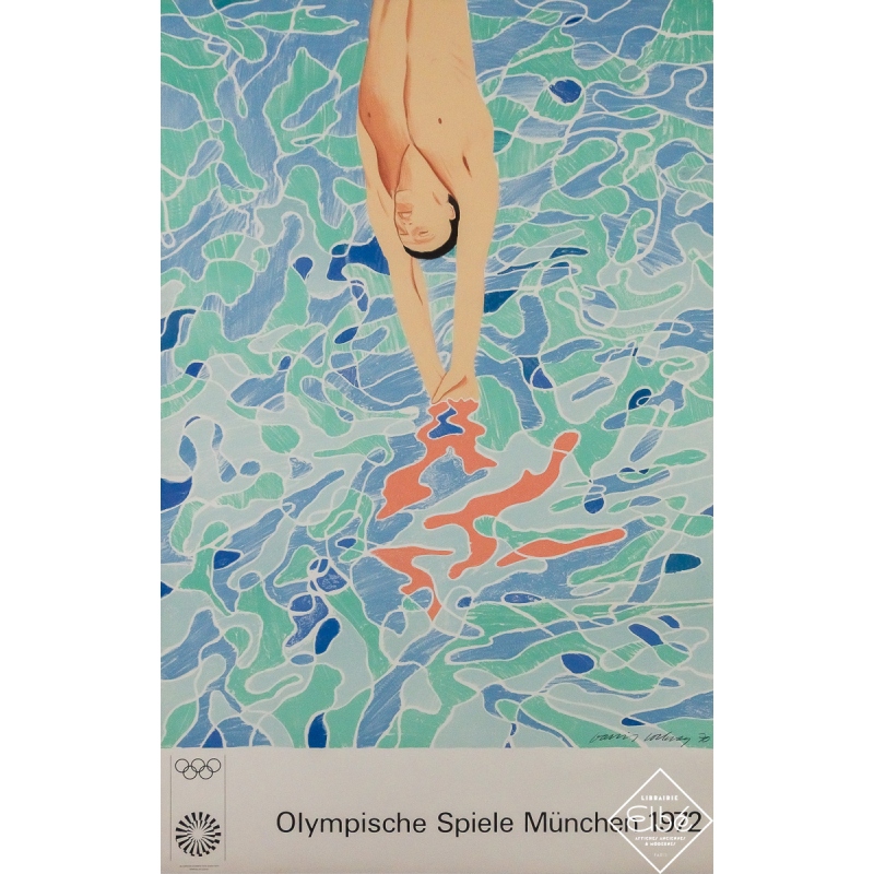 Affiche ancienne originale - Jeux Olympiques de Munich 1972 Hockney - David Hockney - 1972 - 100.5 par 65 cm