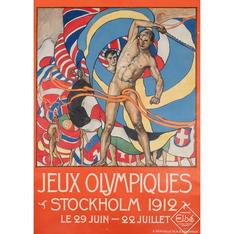 Original vintage poster - Jeux Olympiques de Stockholm 1912 - Olle Hjortzberg - 1912 - 40.9 by 29.1 inches