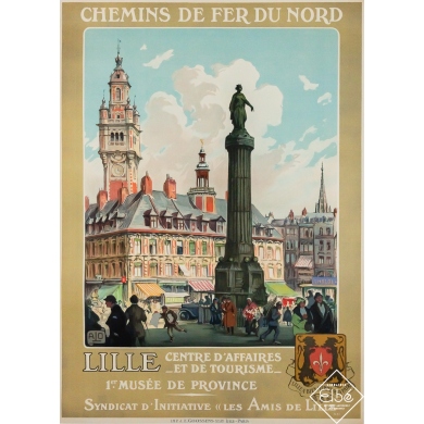 Affiche ancienne de voyage - Lille Centre d'affaires - Charles-Jean Hallo - 1930 - 106.5 par 76 cm