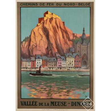 Affiche ancienne de voyage - Vallée de la Meuse - Dinant - Charles-Jean Hallo - 1930 - 105 par 74.5 cm