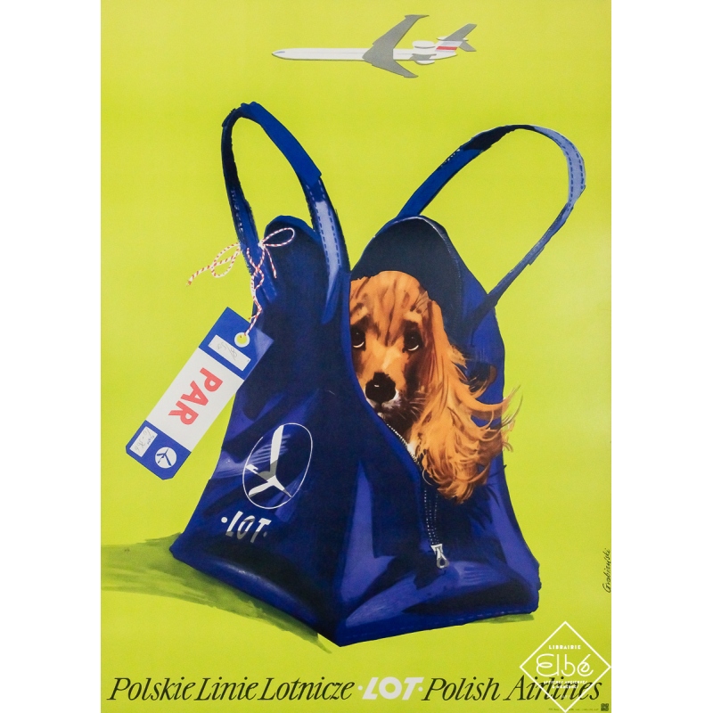Vintage travel poster - LOT Polish Airlines - Poland - Grabianski - 1960 - 37 by 26.8 inches