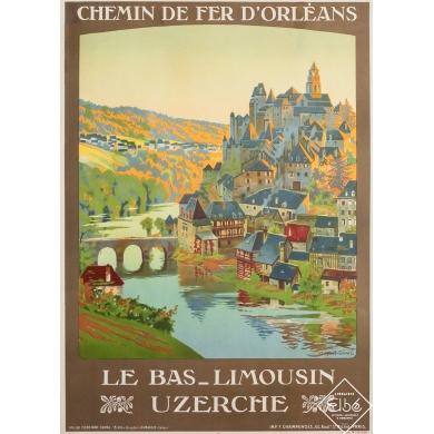 Affiche ancienne originale de voyage - Le bas Limousin - Uzerche - Constant Duval - Circa 1920 - 103 par 74 cm