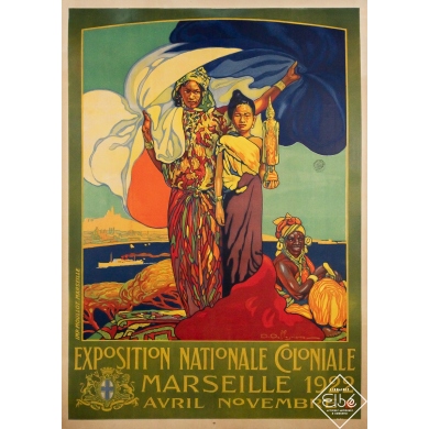 Affiche ancienne originale - Exposition nationale coloniale Marseille 1922 - David Dellepiane - 108 par 76 cm