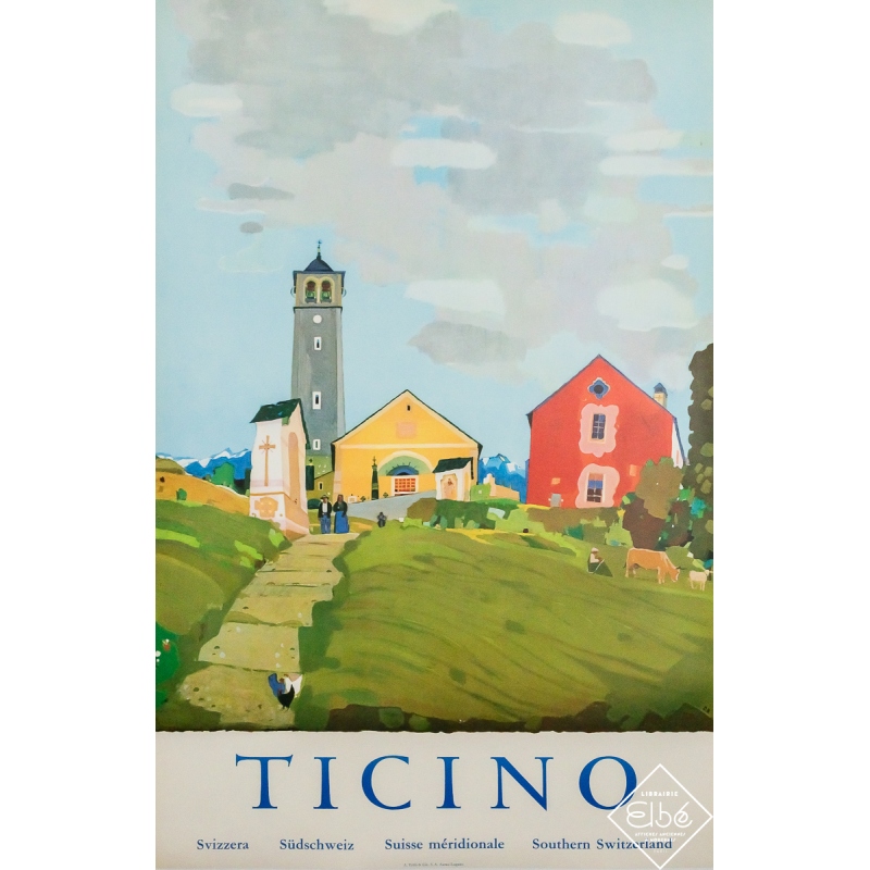 Original vintage travel poster Ticino Switzerland - D.B - Circa 1950 - 39.76 by 25.79 inches