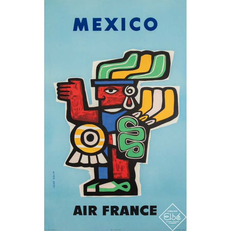 Affiche ancienne originale de voyage - Air France Mexico - Mexique - Jean Colin - 98 par 61 cm