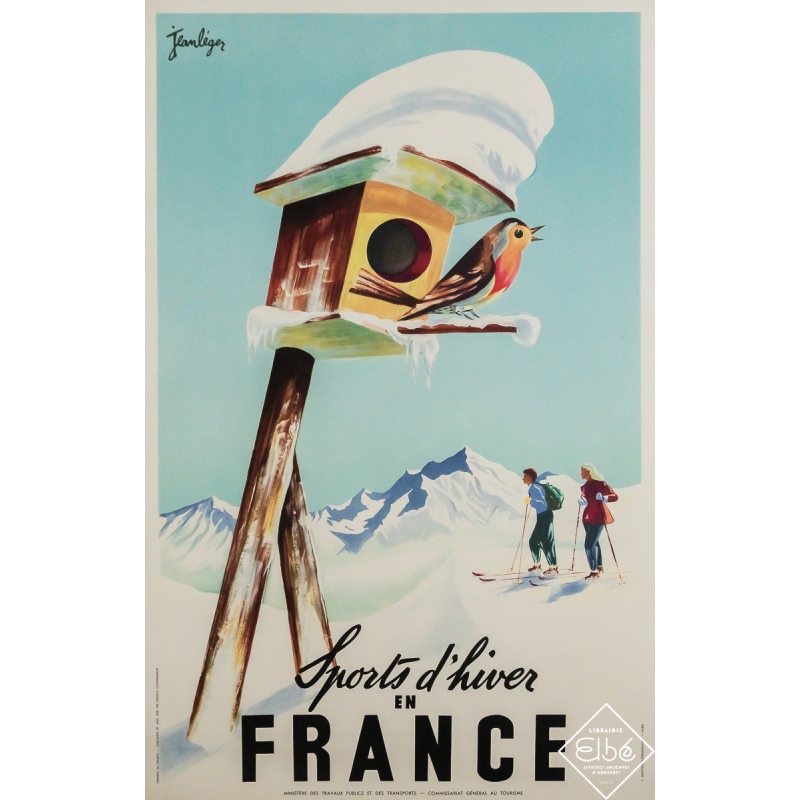 Affiche ancienne originale de voyage - Sports d’hiver en France - Jean Léger - Circa 1950 - 99 par 63.5 cm