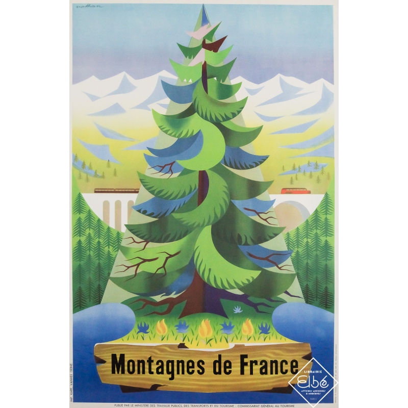 Original vintage travel poster Montagnes de France - Nathan - Circa 1960 - 39.37 by 25.79 inches
