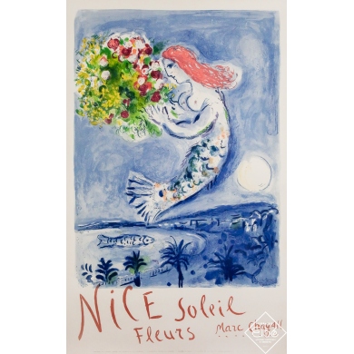 Affiche ancienne originale de voyage - Nice Soleil - Marc Chagall - 99.5 par 62 cm