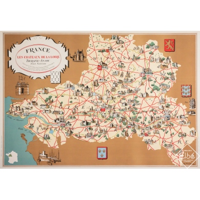 Original vintage travel poster Les châteaux de la Loire  - A. Traudaux - Circa 1950 - 31.1 by 45.28 inches