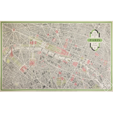 Original vintage travel poster Vue du centre de Paris à vol d’oiseau - Blondel la Rougery - Circa 1950 - 28.35 by 44.49 inches