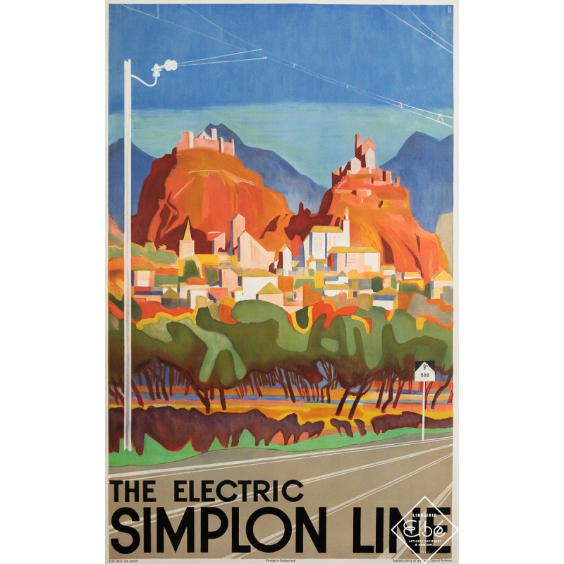 Affiche ancienne originale de voyage - The electric Simplon line  - Circa 1950 - 103 par 64 cm