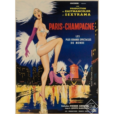 Original vintage movie poster Paris-Champagne - Aindarc - Circa 1960 - 31.1 by 22.83 inches