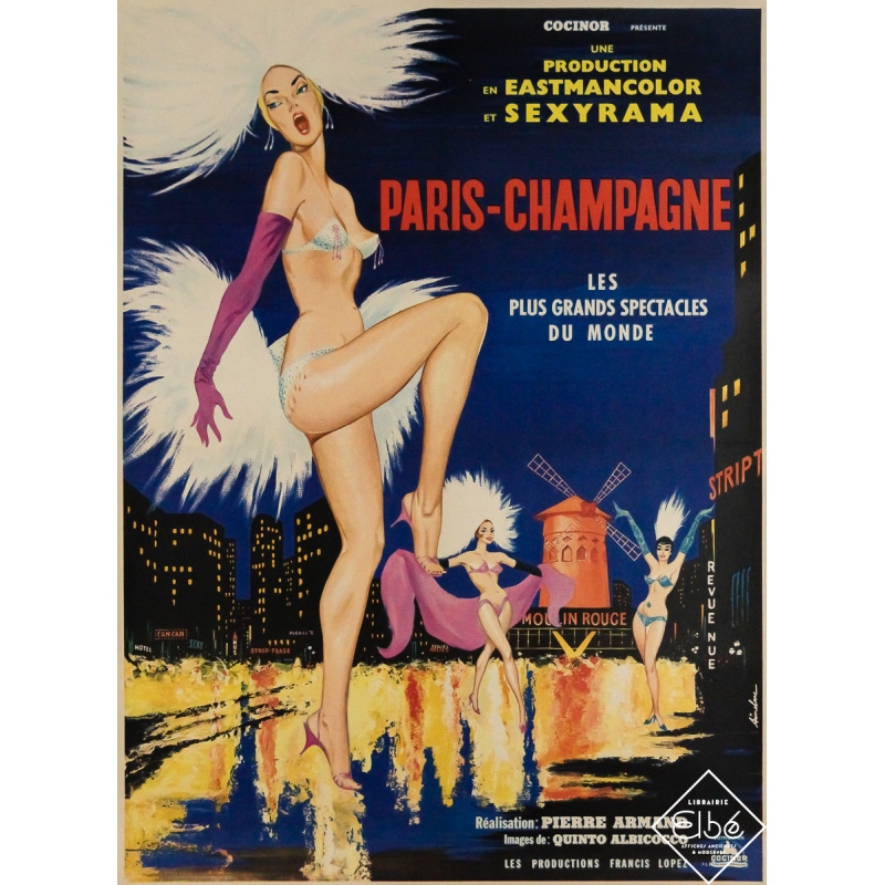 Affiche ancienne originale de cinéma - Paris-Champagne - Aindarc - Circa 1960 - 79 par 58 cm