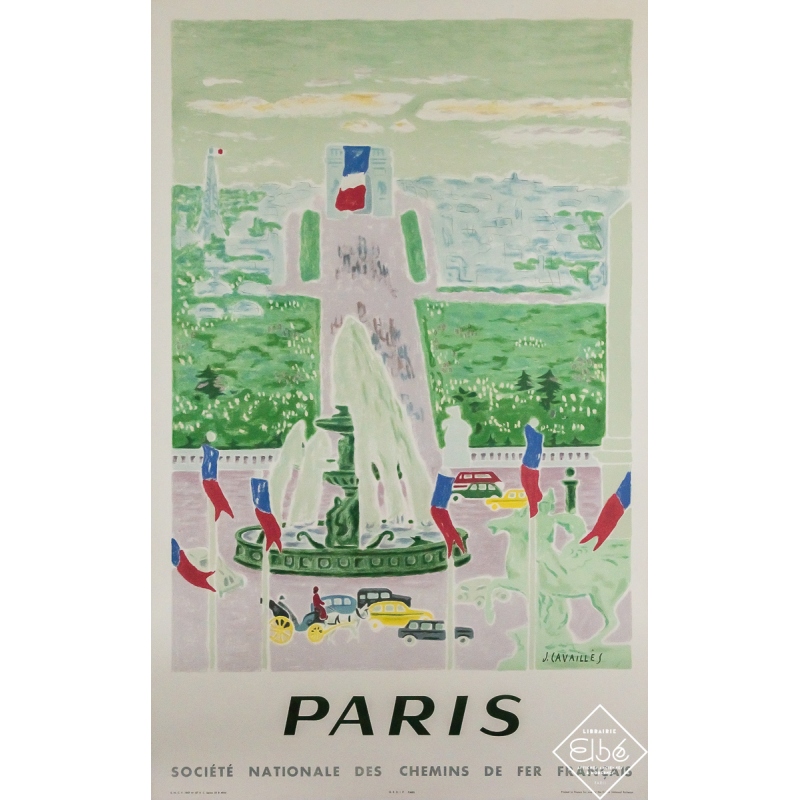 Affiche ancienne originale de voyage - Paris SNCF - J. Cavaillès - 100 par 62 cm