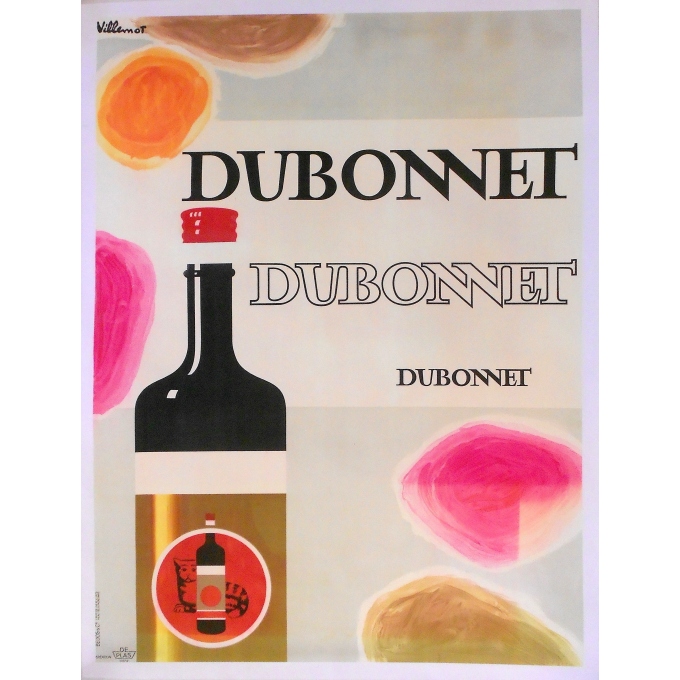 French original poster by Villemot for vermouth with quinquina "Dubonnet" - Circa 1960