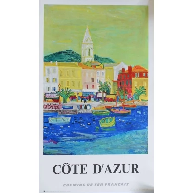 Affiche originale Côte d'Azur SNCF - Rogers Bezombes - 1966