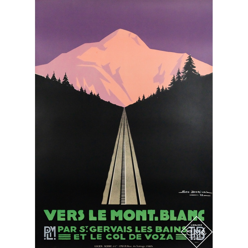 Affiche ancienne originale de voyage - Vers le Mont Blanc - crépuscule - Triptyque - PLM - Géo Dorival - 104 par 75 cm Affiche ancienne originale de voyage - Vers le Mont Blanc - crépuscule - Triptyque - PLM - Géo Dorival - 104 par 75 cm