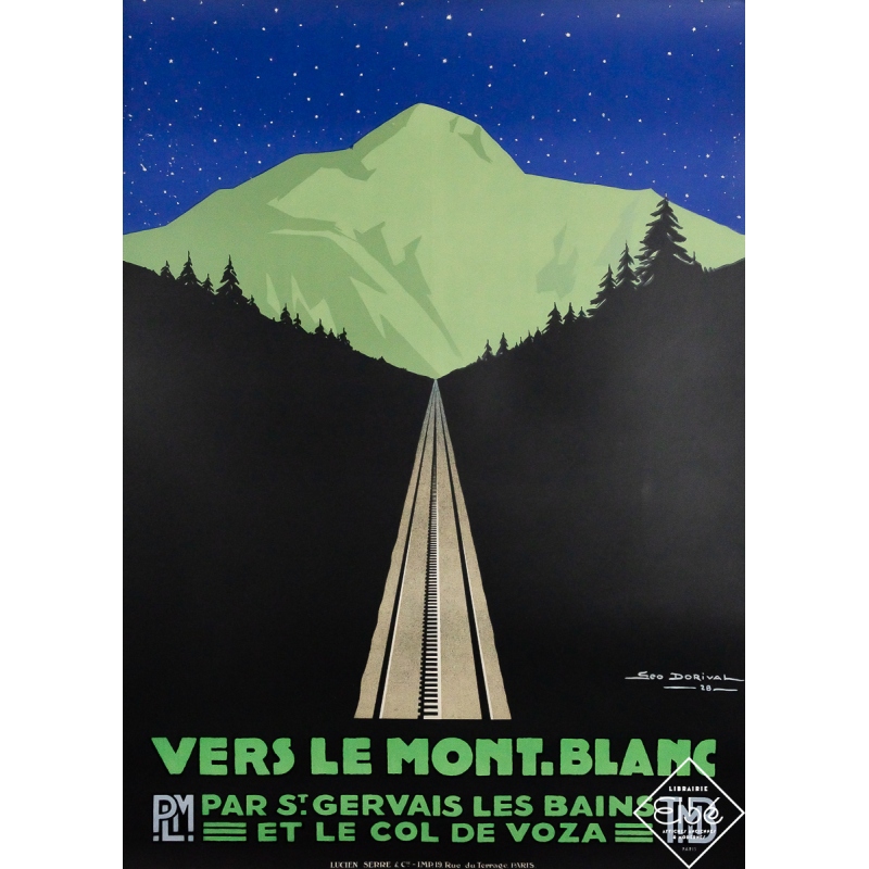 Affiche ancienne originale de voyage - Vers le Mont Blanc - crépuscule - nuit - PLM - Géo Dorival - 104 par 75 cm Affiche ancienne originale de voyage - Vers le Mont Blanc - crépuscule - nuit - PLM - Géo Dorival - 104 par 75 cm