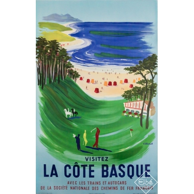 Original vintage travel poster Visitez la côte basque - France - Railways - SNCF - Bernard Villemot - 38.98 by 24.61 inches
