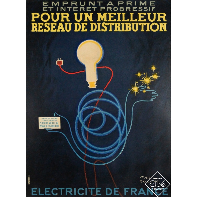 Affiche ancienne originale de publicité - Électricité de France - Paul Colin - Circa 1950 - 77 par 57 cm Affiche ancienne originale de publicité - Électricité de France - Paul Colin - Circa 1950 - 77 par 57 cm
