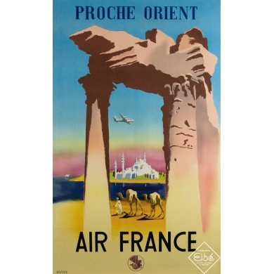 Affiche ancienne originale de voyage - Air France Proche Orient - Even - Circa 1950 - 100 par 62 cm
